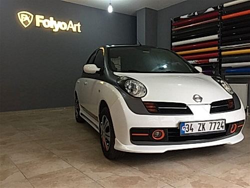 nissan micra araç kaplama cam filmi şerit kaplama turuncu gri siyah (14)
