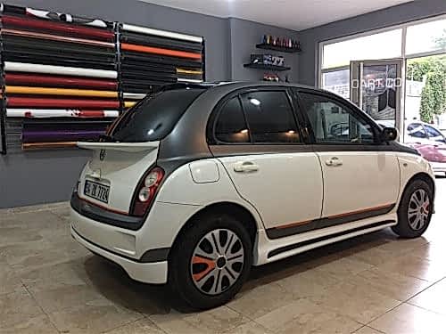 nissan micra araç kaplama cam filmi şerit kaplama turuncu gri siyah (6)