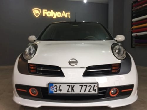nissan micra araç kaplama cam filmi şerit kaplama turuncu gri siyah (13)