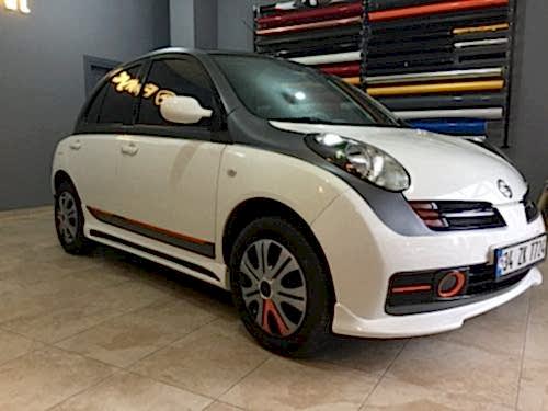 nissan micra araç kaplama cam filmi şerit kaplama turuncu gri siyah (9)